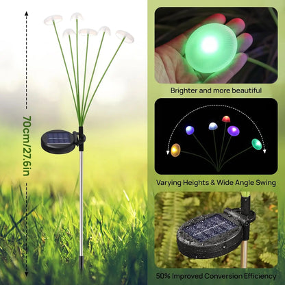 Solar-Pilzleuchte 2er-Set – 6 Schwingende Köpfe & Gartenstab