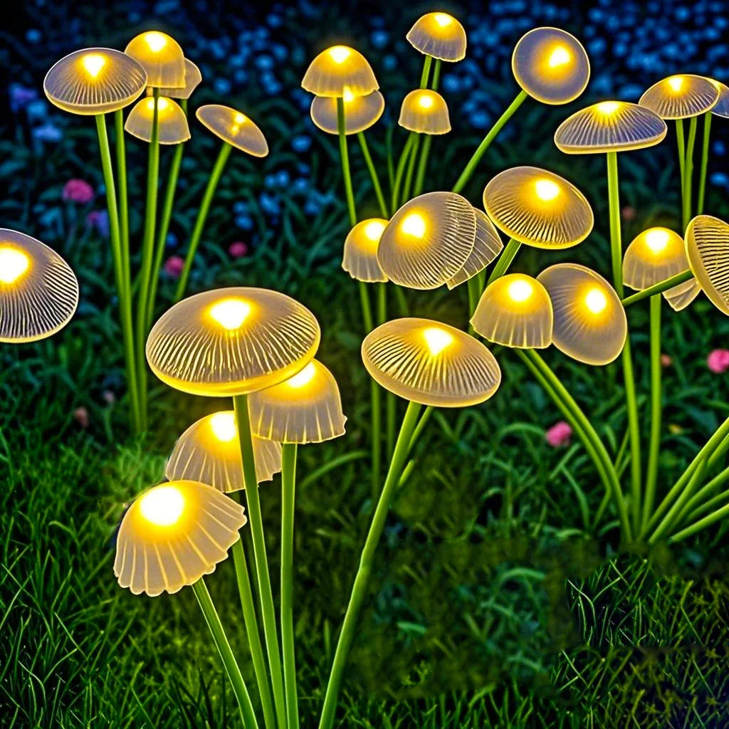 Solar-Pilzleuchte 2er-Set – 6 Schwingende Köpfe & Gartenstab