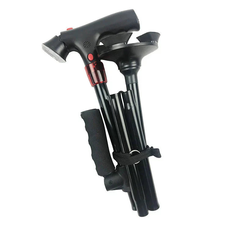 Faltbarer Gehstock mit LED-Licht – Alarm & Höhenverstellbar
