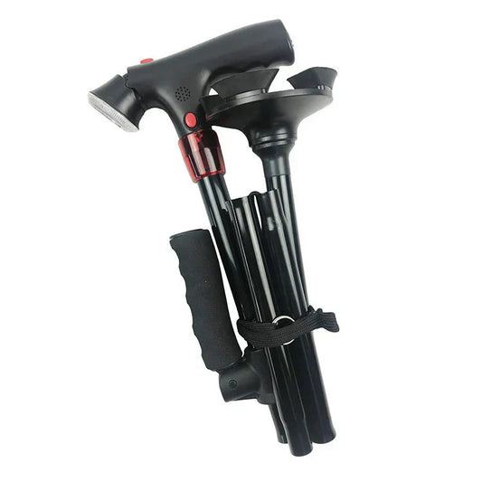 Faltbarer Gehstock mit LED-Licht – Alarm & Höhenverstellbar