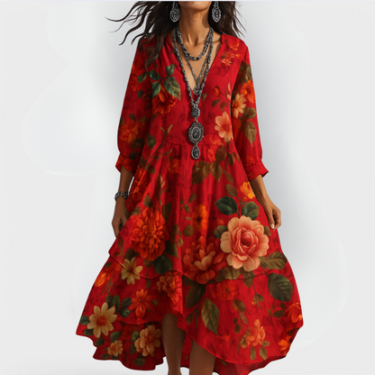 Sommerkleid Boho V-Ausschnitt – Vintage-Look & Leichter Stoff