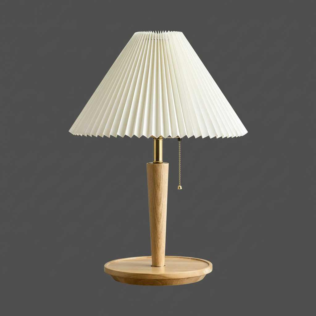 Vintage Tischlampe | Plissiertes Holz Design