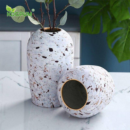 Weiße Terrazzo-Vase | Moderne Blumenvase aus Keramik 2