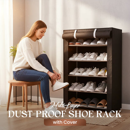 Schuhschrank mit Stoffbezug – Stahlgestell & 6 oder 8 Ebenen