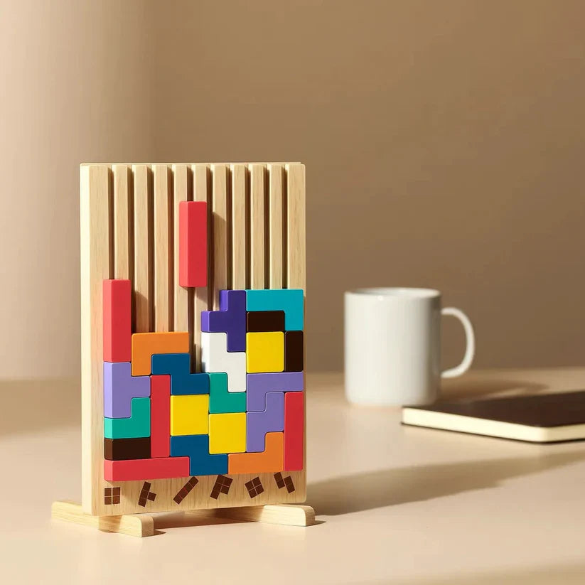 Holz Tetris-Puzzlebrett – Denkspiel & Schreibtisch Brain-Break