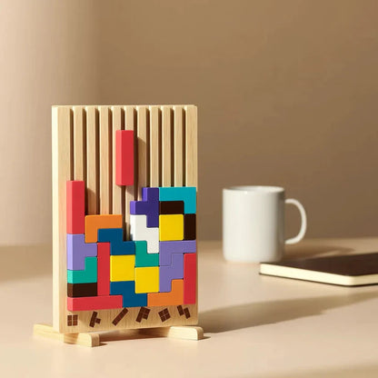 Holz Tetris-Puzzlebrett – Denkspiel & Schreibtisch Brain-Break