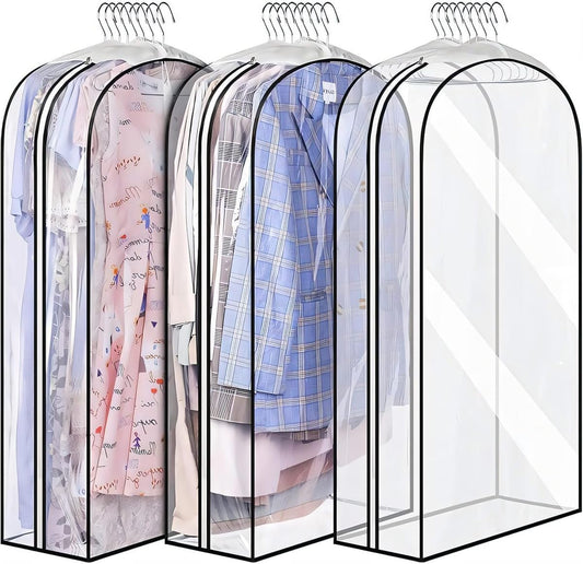 Kleiderschutzhüllen Transparent 3er-Pack – Seitenfalten & Reißverschluss