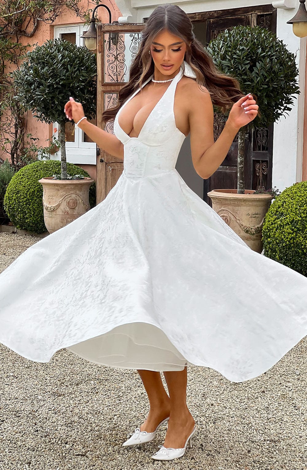 Neckholder Midikleid Damen Hochzeitsgast – Rückenfrei & Tailliert