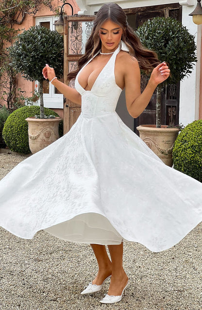 Neckholder Midikleid Damen Hochzeitsgast – Rückenfrei & Tailliert
