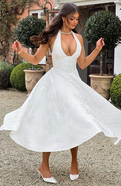 Neckholder Midikleid Damen Hochzeitsgast – Rückenfrei & Tailliert
