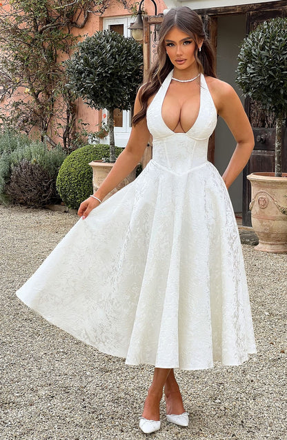 Neckholder Midikleid Damen Hochzeitsgast – Rückenfrei & Tailliert