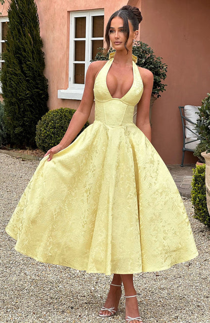 Neckholder Midikleid Damen Hochzeitsgast – Rückenfrei & Tailliert