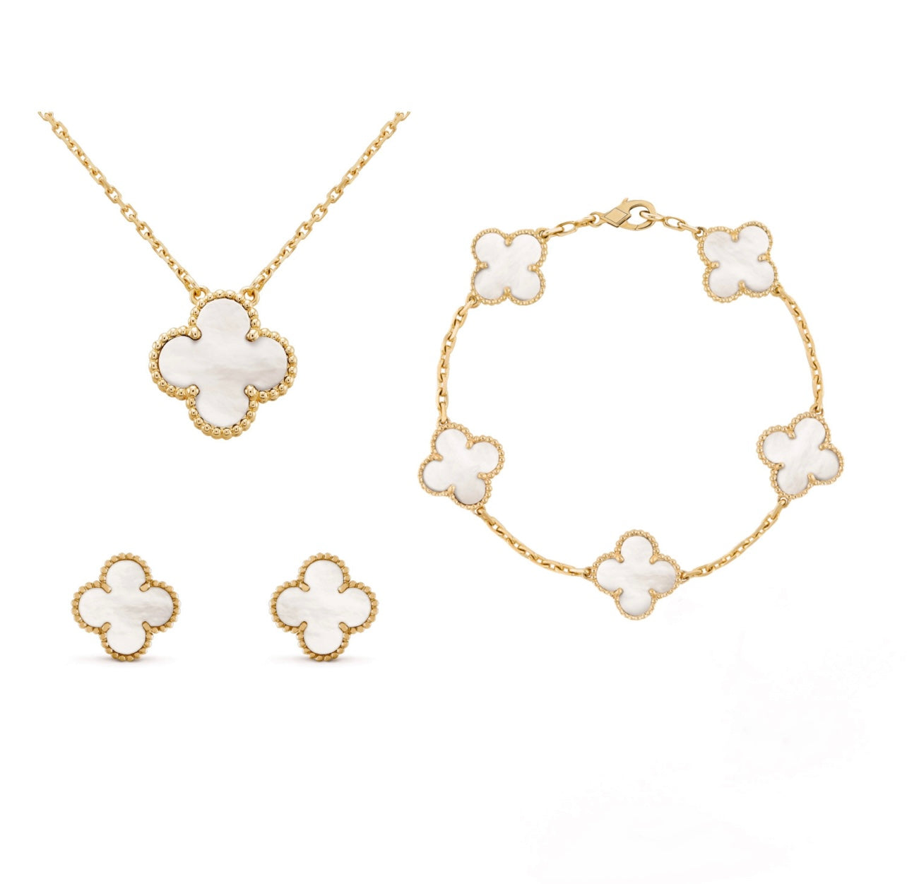 Kleeblatt Damen Schmuckset Vergoldet – Kristall & Mehrlagig
