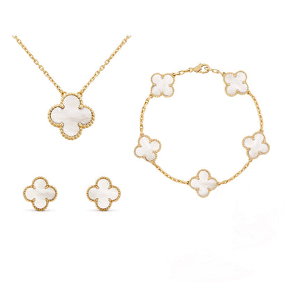 Kleeblatt Damen Schmuckset Vergoldet – Kristall & Mehrlagig