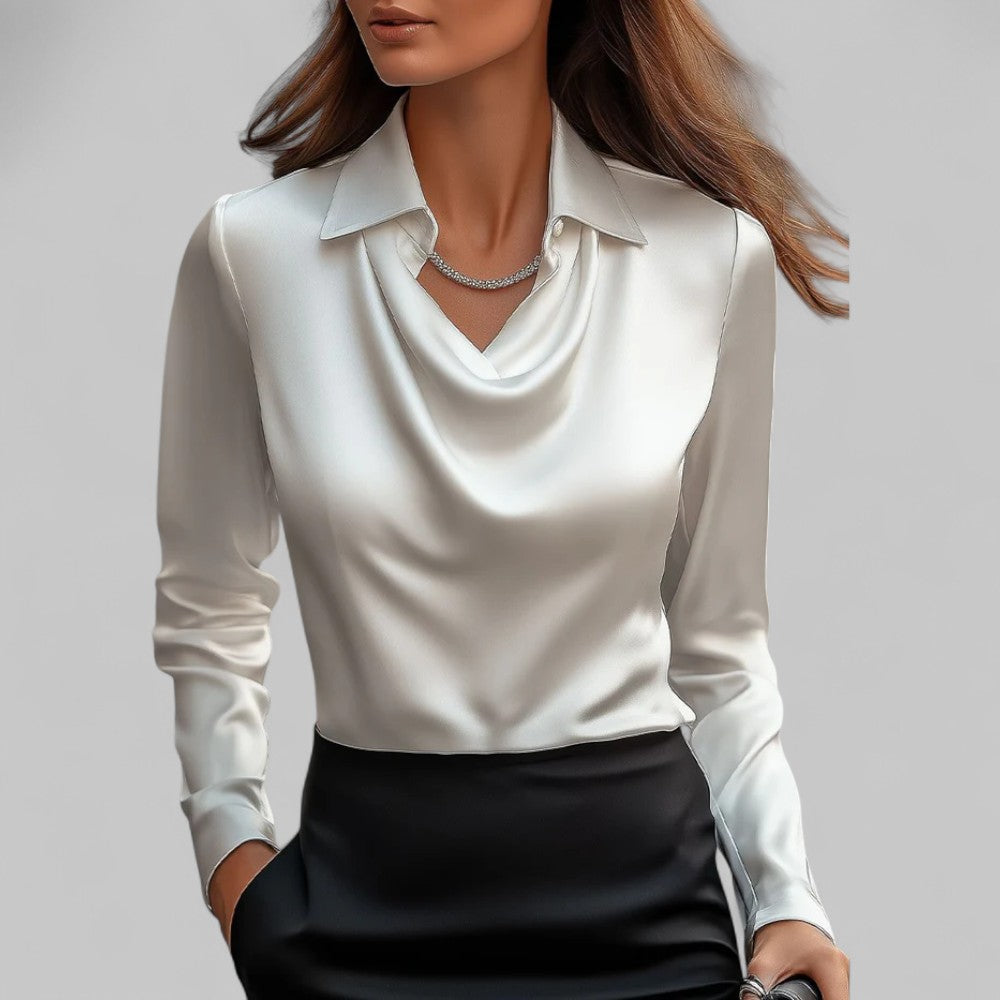 Theresa | Damen Satinbluse – Wasserfallausschnitt, Elegant & Fließend