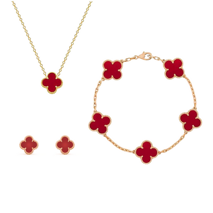 Kleeblatt Damen Schmuckset Vergoldet – Kristall & Mehrlagig