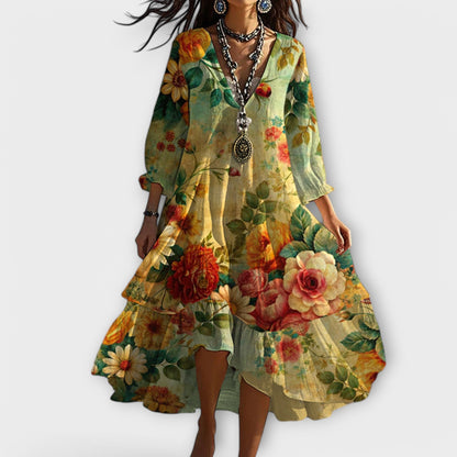 Sommerkleid Boho V-Ausschnitt – Vintage-Look & Leichter Stoff