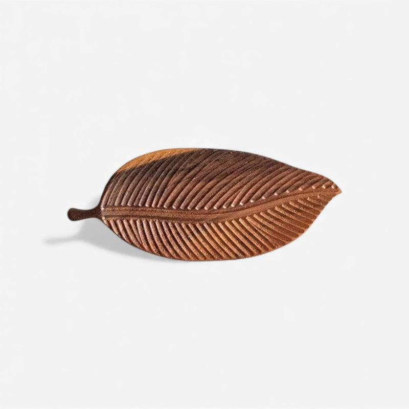 Holz-Blatt-Serviertablett – Geschnitzt & Dekorativ mit Griff